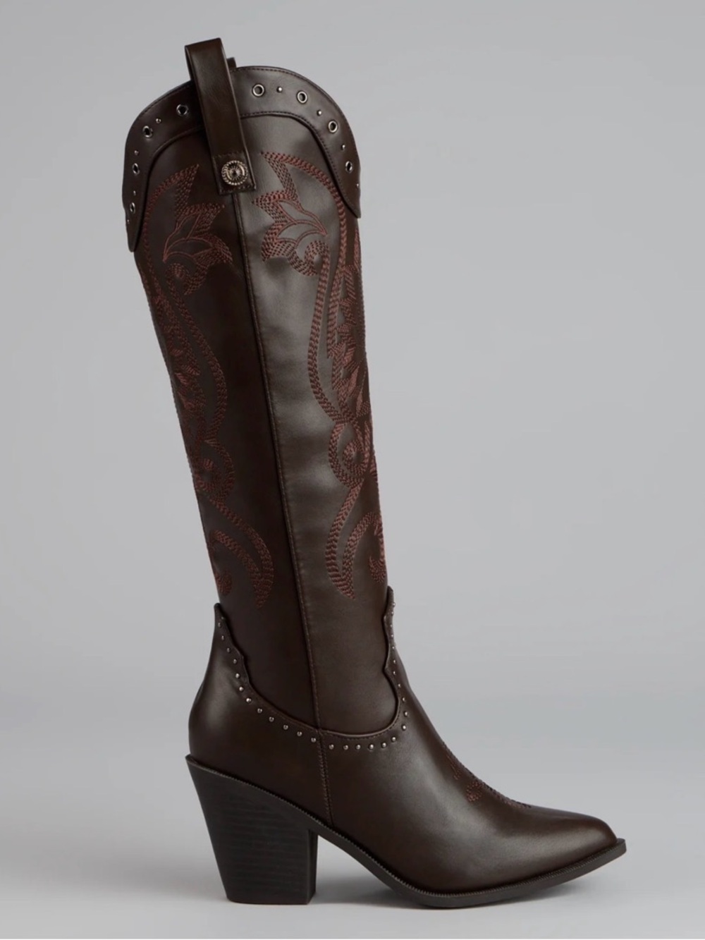 Emeline Tall Embroidered Heeled Boots - Dark Brown all sizes available